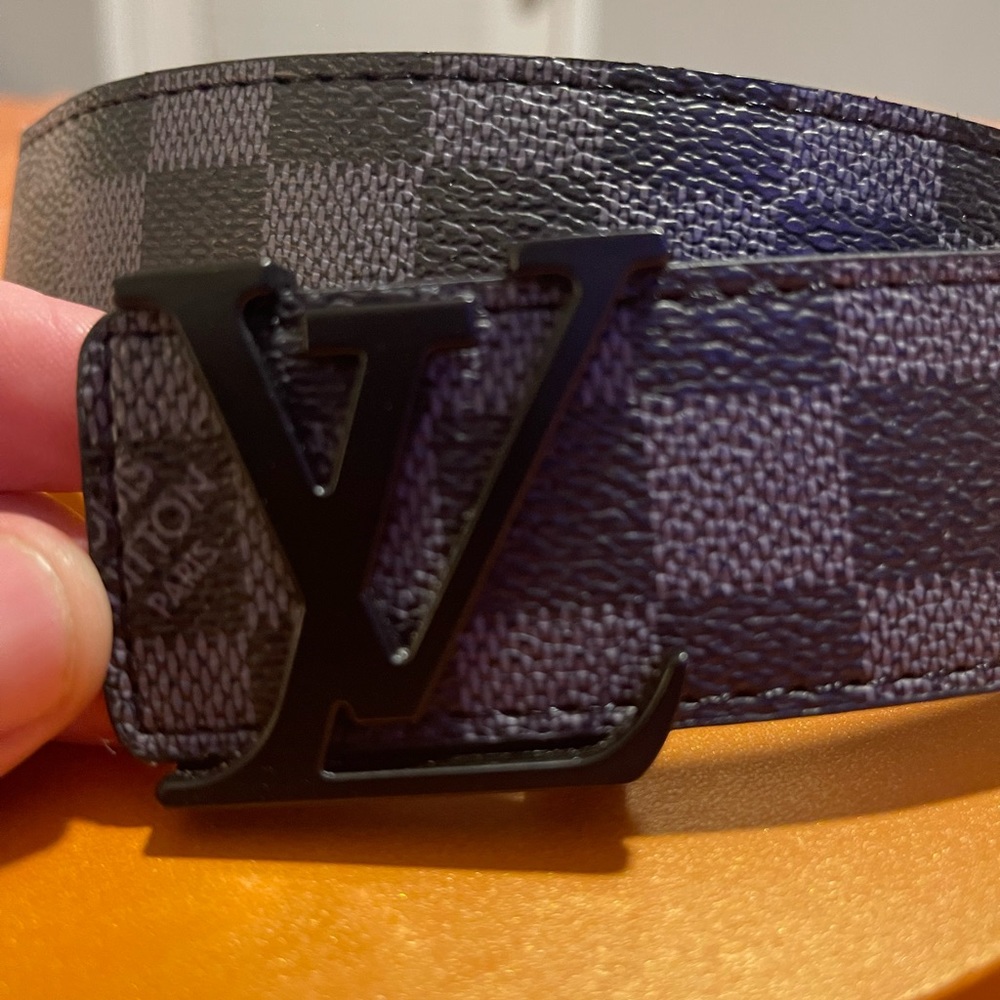 Louis Vuitton Men’s Damier Graphite Black/Brown LV Buckle Belt